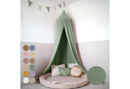 lilimaus Betthimmel mit Gold Applikation - Stilvoller Baldachin für Baby- und Kinderzimmer aus 100% Baumwolle, sorgt für eine gemütliche Atmosphäre und schützt vor Licht.