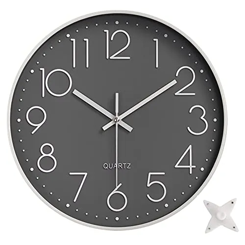 Taodyans Modern Wanduhr 30cm Ohne Tickgeräusche Küche Wand Uhr Quarz Uhr für Büro Klassenzimmer Wohnzimmer Schlafzimmer (grauweiß