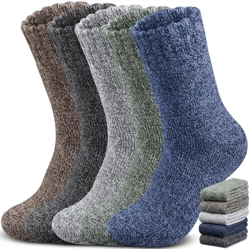 Yeblues 5 Paar Thermosocken Herren, Wintersocken Herren Dicke Warme,Wollsocken Thermo Socken Männer, Atmungsaktiv Warm Merino Winter für Outdoor Wandersocken Skisocken 39-46