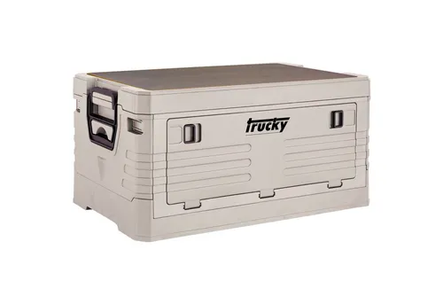 Trucky Aufbewahrungsbox 35 L - Klappbox für Camping, Beige - Faltbare Aufbewahrungsbox mit 35 Litern Volumen. Ideal für Camping und Zuhause. Stabil, mit abnehmbarem Deckel und praktischem Zugriff. Perfekt für Ordnung und Transport in jedem Raum.