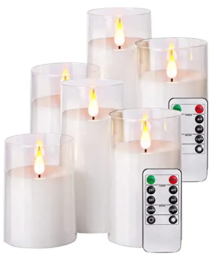 Britesta Weihnachtsdeko-Kerzen: 6er-Set LED-Echtwachskerzen in transparenten Acrylgläsern, 3 Größen (Elektrische Wachs-Kerzen, Kerze mit Real-Flammen-Imitation, Fernbedienungen)