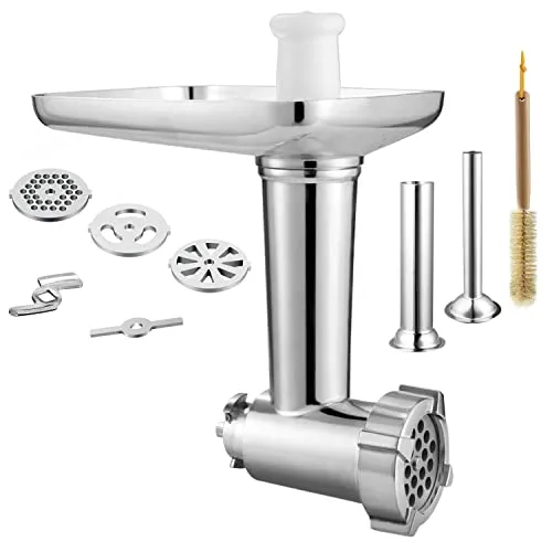 Gdrtwwh Fleischwolf-Aufsatz Passend für Kenwood Chef(KVC, KVL, KCC) und kMix Küchenmaschinen(KMX),mit 2 Wurstfüllrohren und 4 Stück Mahltellern
