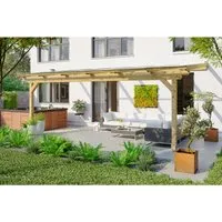 Skan Holz Terrassenüberdachung Ancona 648 cm x 350 cm - Hochwertige Terrassenüberdachung aus Leimholz mit stabiler Doppelpfetten-Konstruktion und UV-reflektierenden Polycarbonat-Doppelstegplatten. Ideal zum Schutz Ihrer Terrasse vor Witterungseinflüssen.