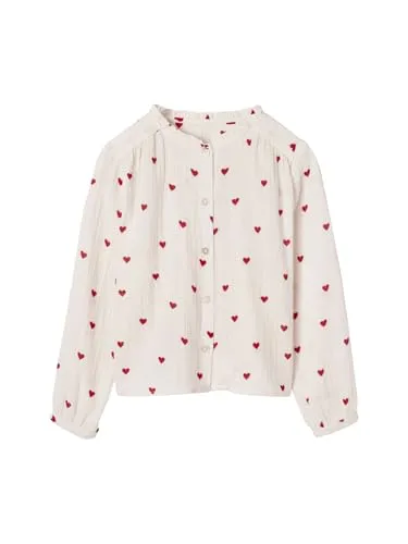 Vertbaudet Mädchen Hemdbluse aus Musselin in Wollweiß 158 - Elegante Hemdbluse aus weichem Musselin mit Rüschen und Druckmotiv. Ideal für jeden Anlass, sorgt für hohen Tragekomfort und stilvolles Aussehen.