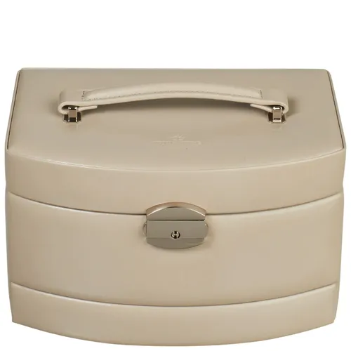 Windrose Automatik-Schmuckkoffer Merino Moda in Beige - Eleganter Schmuckkoffer mit automatischem Öffnungsmechanismus. Für optimale Übersicht und stilvolle Aufbewahrung Ihrer Schmuckstücke. Maße: 22,5 x 13 x 16 cm.