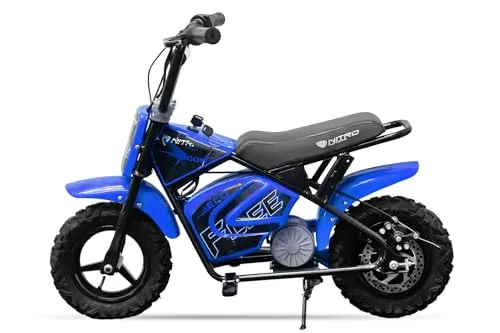 Nitro Motors Eco Flee Mini Crossbike 300W 24V Kinder Dirtbike 2 Stufen Drossel 11-21 kmh Zündschloss Stützräder mit Rückwärtsgang 24V 8Ah Ladegerät (blau)