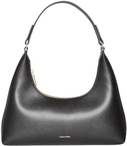 CALVIN KLEIN Foil Logo Shoulder Bag - Elegante Schultertasche aus Lederimitat, unifarben in Schwarz und Toasted Coconut, ideal für jeden Anlass mit praktischem Reißverschluss und geräumigem Steckfach.
