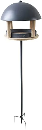 Royal Gardineer Vogelhaus mit Ständer: XL-Vogelhaus, Metalldach, Erdspieß & Futterfläche aus Holz, Ø 33,5 cm (Vogelhausständer Metall, Metall mit Ständer, Futterhaus Vögel)
