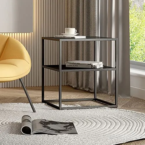 [en.casa] Beistelltisch Raahe – Vielseitiger Kaffeetisch aus Stahl - Beistelltisch für Wohnzimmer, Schlafzimmer und Büro. Mit großzügiger Ablagefläche und zeitlosem, stilvollem Design in Schwarz – ideal als Sofatisch oder Nachttisch.