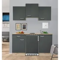 Flex Well Singleküche Tiago 150,5 cm basaltgrau matt - Sonstiger Werkstattbedarf: Kompakte Singleküche mit effizienter Geräteeinbindung und flexibler Arbeitsplatte für optimale Raumnutzung.