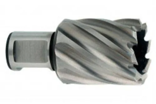 HSS-Kernbohrer 19mm Weldonschaft - Zubehör für Elektrowerkzeug, ideal für präzise Bohrungen in Stahl und Leichtmetallen mit passendem Zentrierstift.