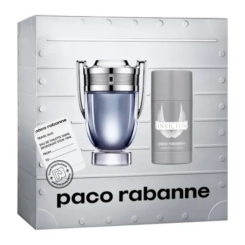 Paco Rabanne Invictus Eau de Toilette edt 100ml + Deodorant Stick 75ml - Herren Geschenkset mit 100ml Eau de Toilette und 75ml Deodorant Stick, ideal für den modernen Mann, der seinen Siegeswillen unterstreichen möchte.