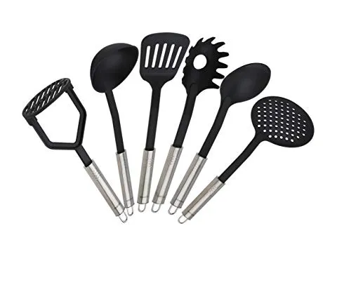 FACKELMANN Küchenhelfer-Set OVALGRIFF - Ergonomisches 6-teiliges Kochbesteck für beschichtete Pfannen und Töpfe. Praktisch mit Aufhängeöse und aus langlebigem Edelstahl sowie Kunststoff für müheloses Kochen.