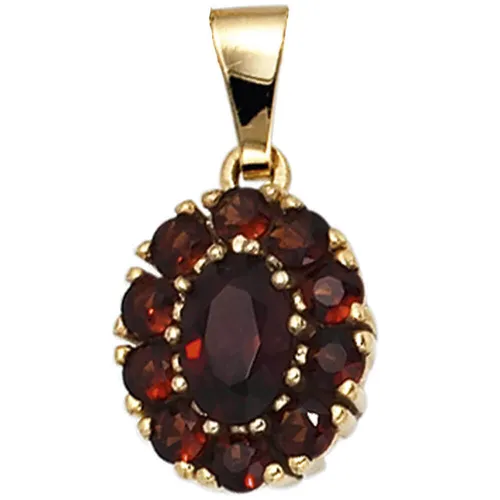 Eleganter Granat-Anhänger aus 375er Gold für Damen - Hochwertiger Kettenanhänger aus 9 Karat Gelbgold mit ovalem Granat in tiefem Rot. Ideal für besondere Anlässe und ein stilvolles Accessoire.