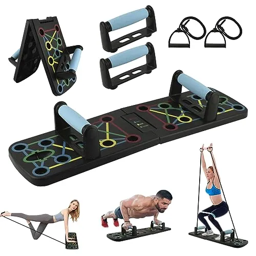 Locisne Tragbares Faltbar Ultra-Push-Up-Board Bracket Board Multifunktionales Arm-Bauchmuskeltrainingssystem mit Widerstandsband Stand-Fitness-Trainingsgeräten für den Innen- und Außenbereich