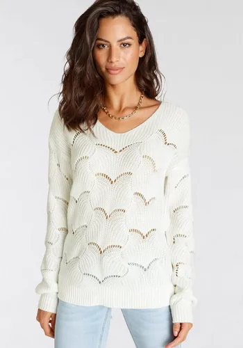 Laura Scott Strickpullover Softer Übergangsstrick mit V-neck und trendy Ajourmuster