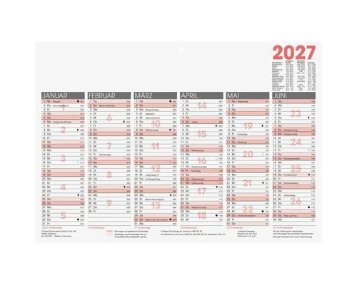 GLOCKEN Terminplaner Tafelkalender 29,7x21cm 6 Monate/1 Seite Kalendarium 2027