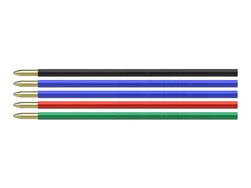 SCHNEIDER Take4 Kugelschreibermine (VE=5 Stück) - Schreibutensilien mit Viscoglide-Technologie für sensationell weiches und gleitendes Schreiben. Ideal für den Vierfarb-Kugelschreiber Take 4, sortiert in 5 Farben.