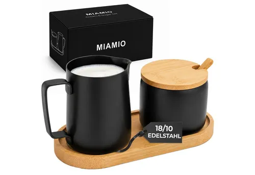 MiaMio Milch- und Zuckerset (5-tlg) mit Serviertablett, mattschwarz