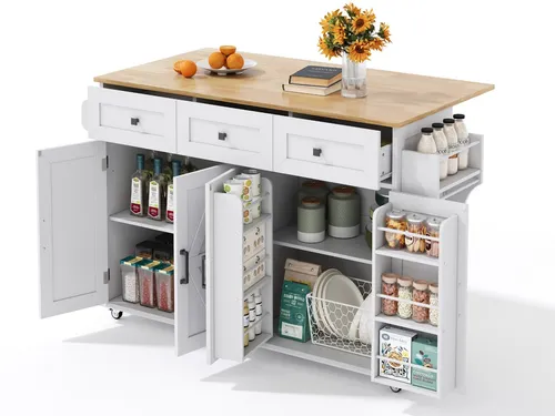 Kücheninsel auf Rollen mit Klappbarem Tisch, Vielseitiger Küchenwagen