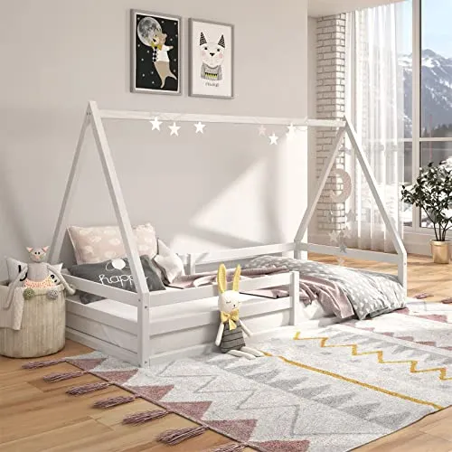 IDIMEX Kinderbett SILA - Hausbett Tipibett aus Kiefer 90 x 200 - Betten für Kinder: Stilvolles und funktionales Hausbett aus massivem Kiefernholz, ideal für kreative Schlafräume und Montessori-Inspiration.