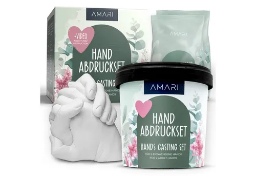 Amari® Handabdruck Set für Paare und Familie (Eukalyptus) – Kreatives Gipsabdruck Set für unvergessliche Erinnerungen - Gestalte mit dem hochwertigen Handabdruck Set unvergessliche Erinnerungen. Ideal als Geschenk für Paare oder Familien, um besondere Momente festzuhalten. Enthält alles für einen einfachen und gelungenen Abdruck.