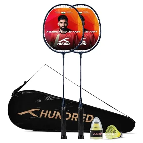 hundred Badmintonschläger Powertek Star Set mit 2 Schlägern und Zubehör