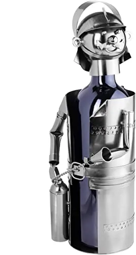 BRUBAKER Weinflaschenhalter Feuerwehrmann mit Feuerlöscher in silber von BRUBAKER