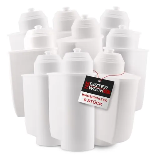 MEISTERZWECK4U - 9 Stück Ersatz Wasserfilter, kompatibel mit Siemens EQ-Series, Supresso & Bosch Kaffeevollautomaten - Brita Intenza Filtersystem - Filterpatrone für Kalkschutz, Geschmacksverbesserung