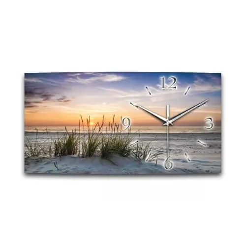 Kreative Feder Designer-Wanduhr Düne Sandstrand Meer Relax XXL Designer leise Wanduhr in modernem Design Made in Germany (WA013, 50x25cm leises Quarzuhrwerk)
