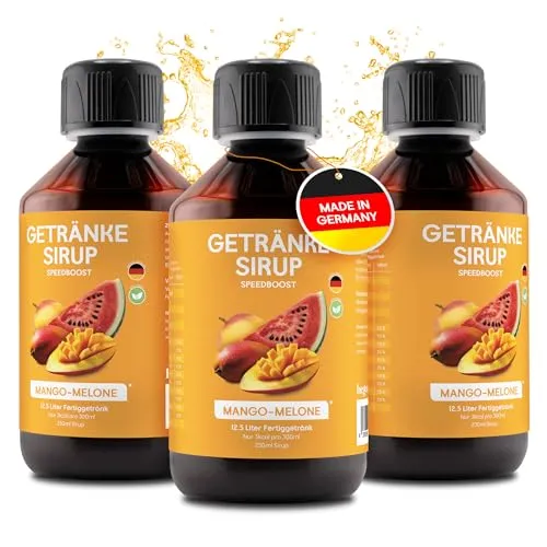 hCGC Immunsystem Sirup - SpeedBoost 3x 250ml, Vegan - Zuckerfreies Getränkekonzentrat für 12,5L Fertiggetränk - Fruchtsirup Immunsystem Booster mit Vitaminen & L-Carnitin | Mango-Melone