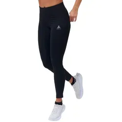 Odlo Damen Essential Tights schwarz - Die vielseitigen Essential Tights von ODLO bieten optimalen Komfort für jeden Lauf. Mit praktischem Handyfach und aus recycelten Materialien gefertigt, sind sie ideal für aktive Frauen, die Wert auf Funktionalität und Stil legen.