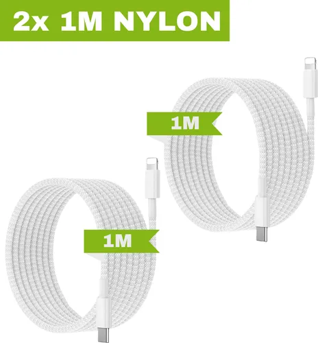 2x 1 Meter Nylon Nylonladekabel USB-C Kabel Lightning für Original iPhone 11 / 12 / 13 / Pro / Max Ladegerät