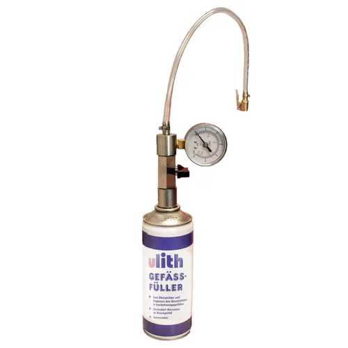 ULITH Gefäßfüller (nicht brennbar) 400 ml mit Manometer - Thermostate: ULITH Gefäßfüller zur Druckprüfung und -ergänzung im Ausdehnungsgefäß, unbrennbar und korrosionsverhindernd, inkl. Adapter und Manometer für präzise Druckkontrolle.