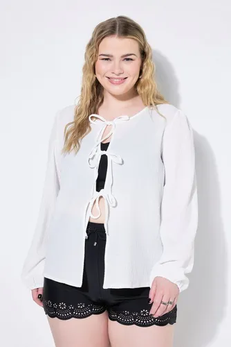 Studio Untold Satinbluse Bluse Schleifen-Verschluss Puffärmel