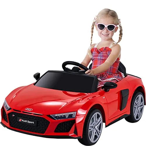 Actionbikes Motors Kinder Elektroauto Audi R8 - Lizenziertes Spielzeugauto mit Fernbedienung - Elektrofahrzeug im detailgetreuen Audi R8 Design mit LED-Scheinwerfern und Soundmodul. Maximale Sicherheit durch Sicherheitsgurt und Bremsautomatik, ideal für Kinder ab 3 Jahren.