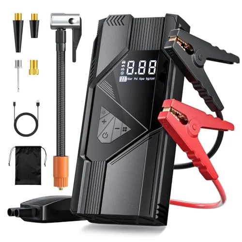 FINIBO Starthilfe Powerbank für PKW, 6000A Starter Powerbank für 12V Fahrzeuge (Bis zu 10L Benzin/8L Diesel), Jump Starter Auto mit LCD Bildschirm, Springkabel, Autobatterie Ladegerät Eingang/Ausgang