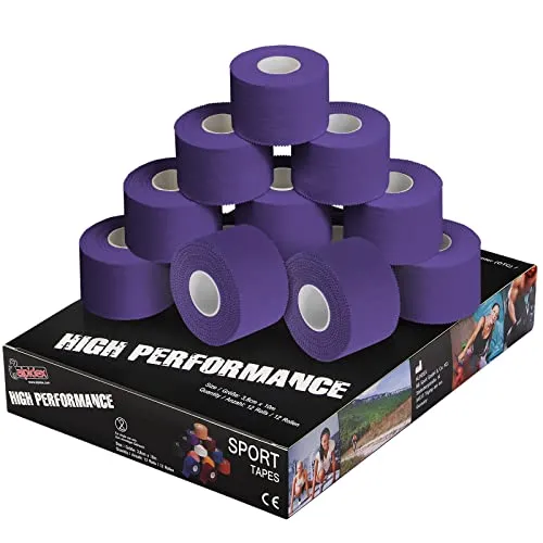 ALPIDEX Sport Tape Set 12 Rollen - lila, 3,8 cm x 10 m - Vielseitiges Sport Tape für Gelenke und Muskulatur. Hohe Klebekraft, hautfreundlich und wasserfest. Praktisch: leicht reißen ohne Schere. Ideal für Handball, Fußball und Volleyball.