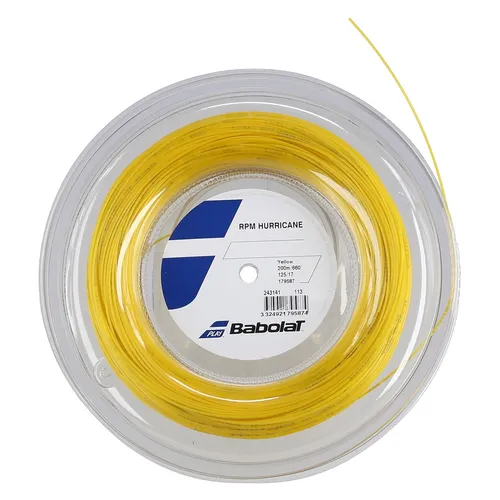 Babolat Tennissaite RPM Hurricane 200m Rolle - Gelb, 1.25mm - Hochwertige Tennissaite für ambitionierte Spieler, bietet 40% mehr Leistung durch Xtrem Future Polymer und einen oktagonalen Querschnitt für optimalen Topspin und Haltbarkeit.