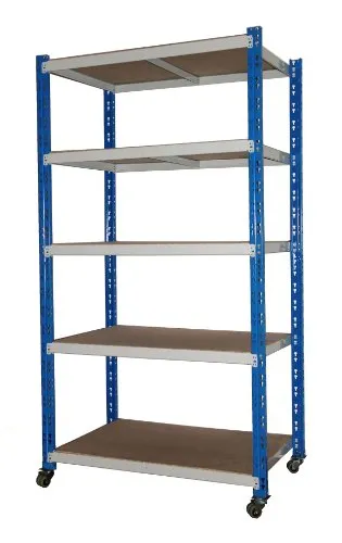 Rollregal Schwerlast 300kg, HxBxT: 188x100x60cm, 5 Böden, blau/lichtgrau (fahrbares mobiles Regal) (Szagato)