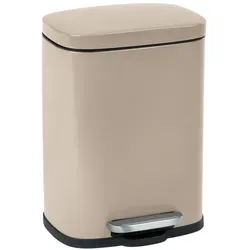 WENKO Treteimer Mod. Leno, Taupe 5 L - Haushaltszubehör – eleganter Treteimer mit Easy-Close-Absenkautomatik für leises Schließen und rostfreiem Edelstahl-Pedal. Ideal für Küche und Bad, sorgt für Ordnung und Stil.