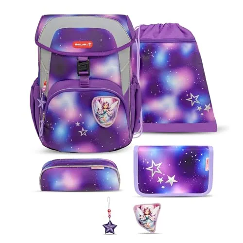 Belmil Maxi Schulranzen Set 5-teilig (Shining Fairy) mit Brustgurt - Ergonomisches Schulranzen-Set für die Grundschule 1.-3. Klasse, nur 820-850 g leicht, wasserabweisend und empfohlen von der Aktion Gesunder Rücken e.V.