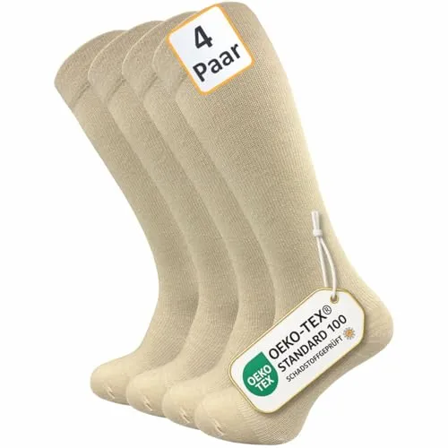 GAWILO Damen & Herren Kompressionsstrümpfe (4 Paar) - Herren-Kniestrümpfe aus atmungsaktiver Baumwolle für optimale Durchblutung und Regeneration. Perfekt für lange Reisen und Bürozeiten, mit handgekettelter Fußspitze für hohen Tragekomfort.