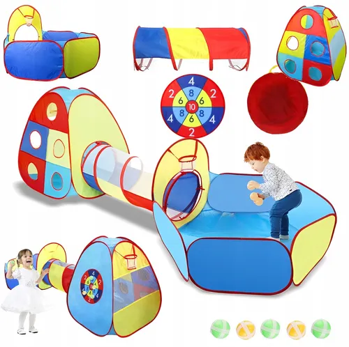 Faltbares Kinderzelt mit Tunnel und Ballschutztasche