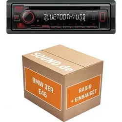 Kenwood KDC-BT460U Autoradio Einbaupaket für BMW 3er E46 - Komplettset für den einfachen Einbau eines Kenwood KDC-BT460U in BMW 3er E46 (1998-2007). Genießen Sie Bluetooth-Freisprechfunktion und Musikstreaming ohne Kabelsalat – alles inklusive Zubehör!