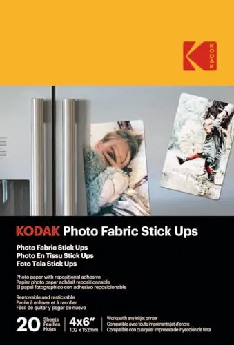 KODAK Photo Fabric Stick Ups - Glänzendes Fotopapier mit Selbstklebefunktion, Pack mit 20 Blättern, Format A6 (10x15 cm), Wiederverwendbar, Tintenstrahldruck, Leicht Entfernbar, Keine Rückstände