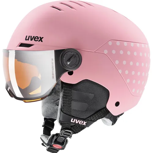 Uvex Rocket jr Visor pink confetti matt litemirror silver 54-58 cm - Kinder Skihelm mit schlagfester Hardshell-Konstruktion, Anti-Fog Visier und passiver Belüftung für maximalen Komfort und Sicherheit beim Skifahren.