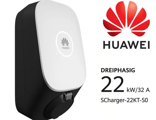 Huawei Elektroauto-Ladestation Wallbox 22kw Smart Charger AC SCharger-22KT-S0 E-Auto Ladegerät, 3-phasig, inklusive 2 RFID Karten, Typ 2 Ladebuchse, PV-Überschussladen
