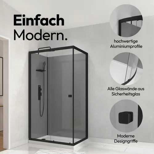 Marwell Komplettdusche Grey Style Rectangle – 110x80x215cm Duschkabine - Duschkabinen & -wände, einfache Montage und luxuriöses Duscherlebnis mit 5mm gehärtetem Glas und kalkabweisender Regendusche.
