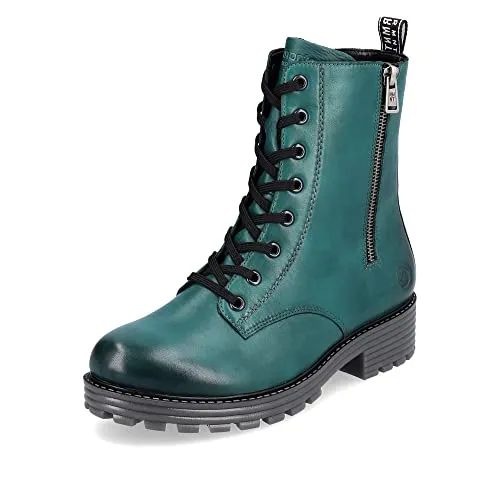 Remonte Damen Combat Boots D0W71, Frauen Stiefeletten,lose Einlage,Kurzstiefel,uebergangsschuhe,uebergangsstiefel,schnürstiefel,warm,blau (12),42 EU
